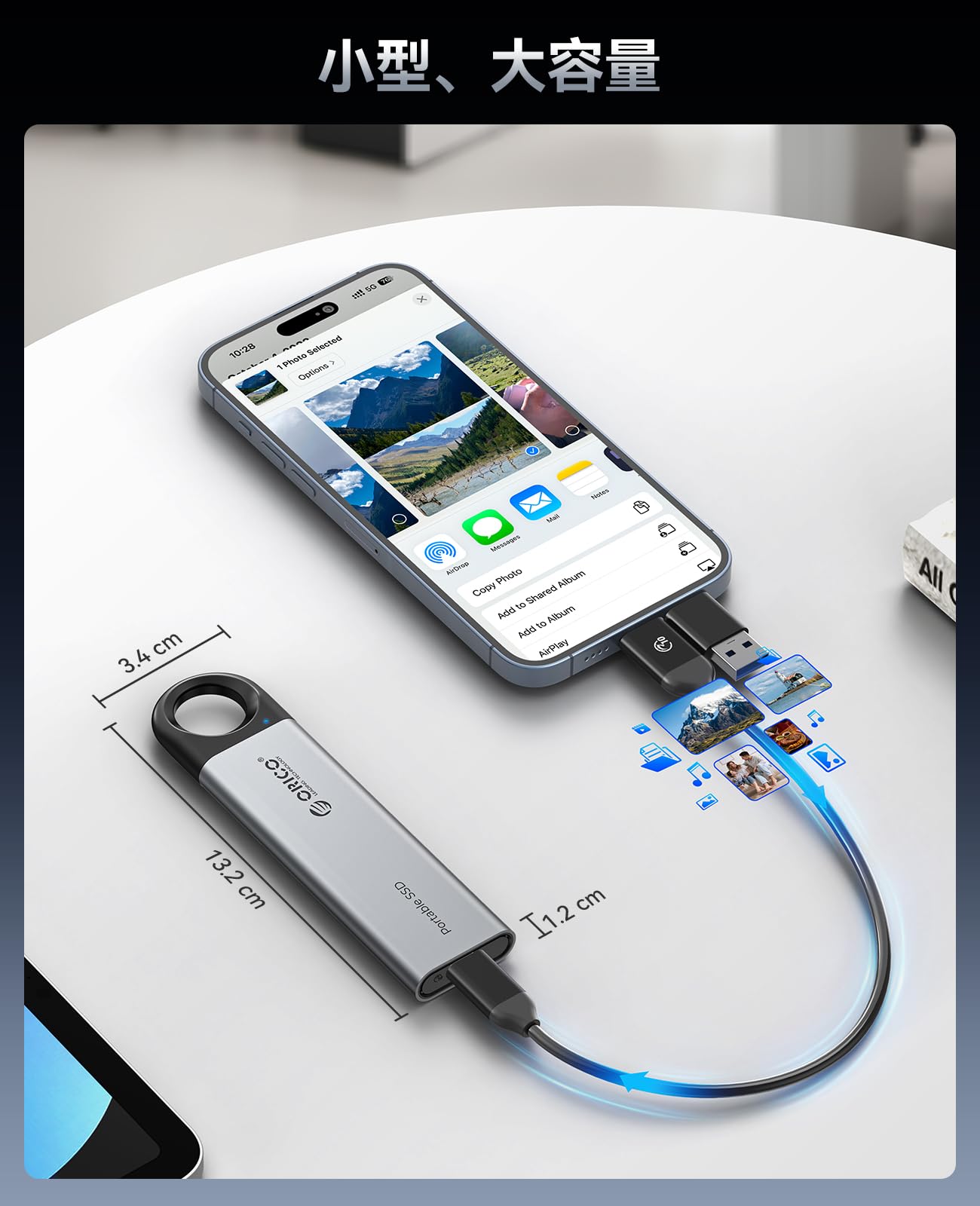 ORICO 外付けSSD 1TB 1050MB/秒 USB C&Aケーブル付き C10
